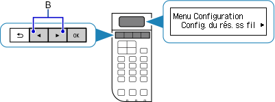Écran Menu Configuration&nbsp;: Sélection Config. réseau sans fil