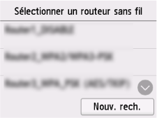 Écran Sélectionner un routeur sans fil