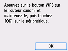 Écran WPS (Bouton pouss.)&nbsp;: sélectionnez OK