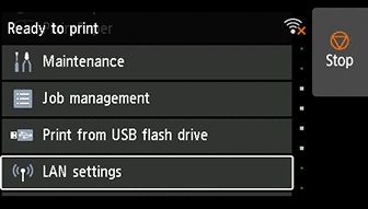 Pantalla INICIO: Seleccione Configuración de LAN