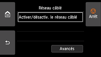 Écran Réseau câblé : sélectionnez Activer/désactiver le réseau filaire