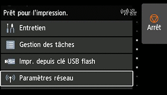Écran ACCUEIL : Sélection des Paramètres réseau