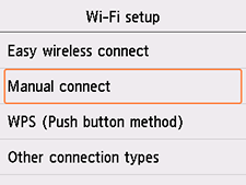 شاشة إعداد Wi-Fi: تحديد الاتصال اليدوي