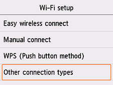 Wi-Fi häälestuse ekraan: valige Muud ühendustüübid