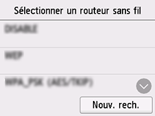 Écran Sélectionner un routeur sans fil