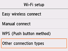 Ekran Ustawienia Wi-Fi: Wybierz pozycję Inne typy połączeń