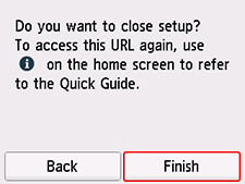 Obrazovka s adresou URL ke stažení aplikace: Chcete nastavení ukončit