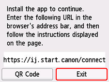 Skærmbillede med URL-adresse til hentning af app: Installer programmet for at fortsætte.