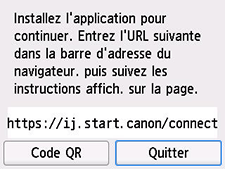 Écran URL de téléchargement de l'application : installez l'application pour continuer.