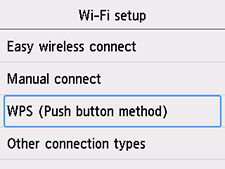 Skærmbilledet Opsæt Wi-Fi: Vælg WPS (trykknapmetode)