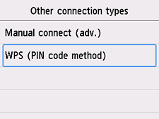 Skærmbilledet Andre forbindelsestyper: Vælg WPS (PIN-kode-metode)