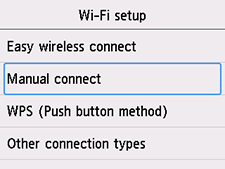 Skærmbilledet Opsæt Wi-Fi: Vælg Manuel forbindelse