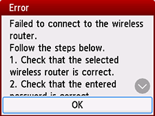 Fehlerbildschirm: Herstellen der Verbindung zum Wireless Router fehlgeschlagen.