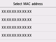 Pantalla Seleccionar dirección MAC