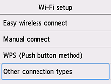 Layar Pengesetan Wi-Fi: Pilih Tipe koneksi lainnya