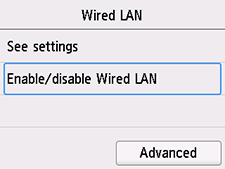 Layar LAN Berkabel: Pilih LAN berkabel aktif/tidak aktif