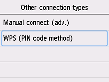 Schermata Altri tipi di connessione: Selezionare WPS (Metodo codice PIN)