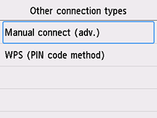 Schermata Altri tipi di connessione: Selezionare Conness. manuale (avan.)