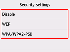 شاشة Security settings