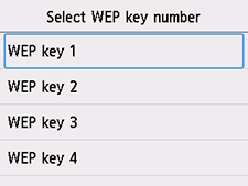 Obrazovka Vyberte číslo klíče WEP