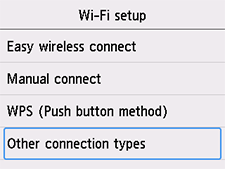 Skærmbilledet Opsæt Wi-Fi: Vælg Andre forbindelsestyper