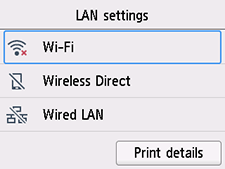 Skærmbilledet LAN-indstillinger: Vælg Wi-Fi