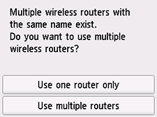 Skærmen Vælg trådløs router: Der findes flere trådløse routere med samme navn.
