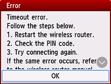 Error screen: Timeout error.