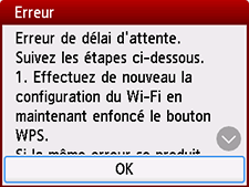 Écran Erreur : Erreur de délai d'attente.