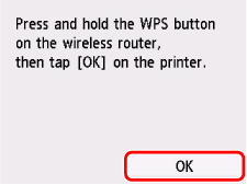 WPS (Push button method) screen: Select OK