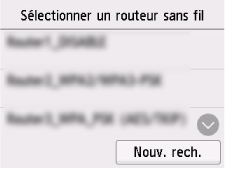 Écran Sélectionner un routeur sans fil