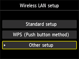 Wireless LAN setup screen: Select Other setup