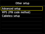 Other setup screen: Select Advanced setup
