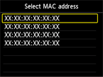 Selectiescherm voor MAC-adres