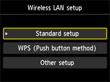 Wireless LAN setup screen: Select Standard setup