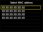 Mac address selection screen