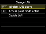 Obrazovka Zmeniť sieť LAN