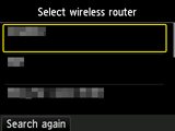 Auswahlbildschirm für Wireless Router