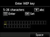 WEP key entry screen