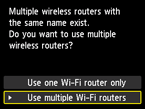 Pantalla de selección de router inalámbrico: Seleccionar Usar varios routers Wi-Fi