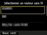 Écran de sélection du routeur sans fil