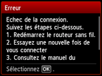 Ecran d'erreur : Echec de la connexion.