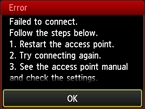 Error screen: Failed to connect.