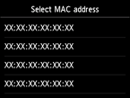 Bildschirm für die Auswahl der MAC-Adresse