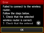 Fehlerbildschirm: Herstellen der Verbindung zum Wireless Router fehlgeschlagen.