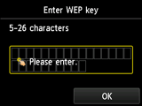WEP key entry screen