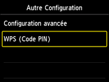 Écran Autre Configuration : sélectionnez WPS (Code PIN)