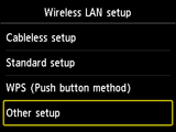 Wireless LAN setup screen: Select Other setup