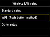 Wireless LAN setup screen: Select WPS (Push button method)