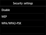 Security settings screen